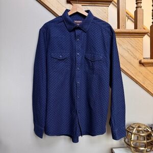 Johnston & Murphy Mens 100% Cotton Button‎ Down Shirt XL Blue Geometric